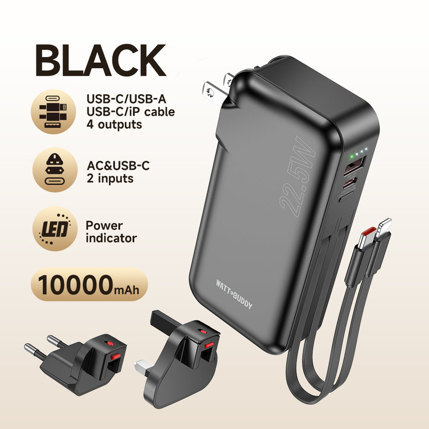 Watt Buddy 10000mAh Portable Power Bank - Fast Charging, Compact & Lightweight