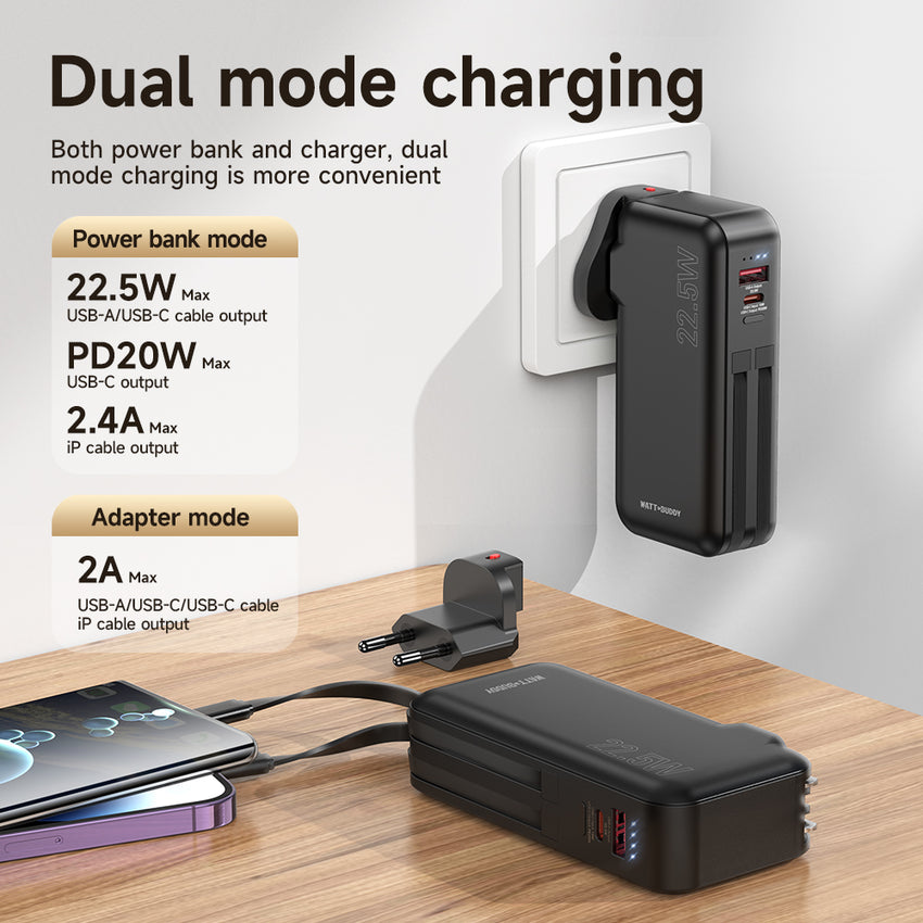 Watt Buddy 10000mAh Portable Power Bank - Fast Charging, Compact & Lightweight