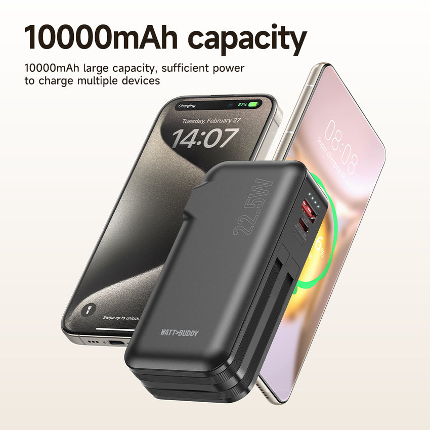 Watt Buddy 10000mAh Portable Power Bank - Fast Charging, Compact & Lightweight
