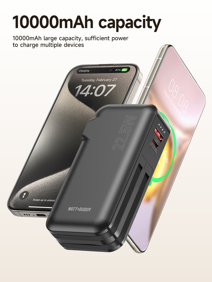 Watt Buddy 10000mAh Portable Power Bank - Fast Charging, Compact & Lightweight