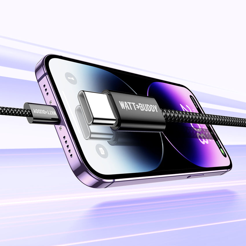 Watt Buddy 2M USB-C to Lightning Cable – Fast Charging, High-Speed Data Transfer, Power Delivery for iPhone 15, iPhone 16, iPad, iPod, and More – Durable Nylon Braided