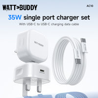 WATT BUDDY 35W USB-C Charger UK Plug with 2M Type-C Cable – Fast Charger, USB C Adapter, Power Delivery (PD), Quick Charging for iPhone, Samsung, iPad, Android, Phone, and Laptop