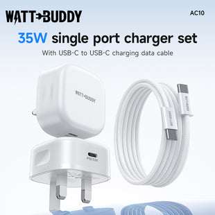 WATT BUDDY 35W USB-C Charger UK Plug with 2M Type-C Cable – Fast Charger, USB C Adapter, Power Delivery (PD), Quick Charging for iPhone, Samsung, iPad, Android, Phone, and Laptop