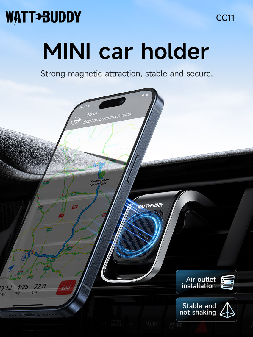 Watt Buddy Magnetic Car Phone Holder for Air Vent - Wireless Charging, Compact & Strong Magnet for iPhone 16 Pro Max, iPhone 15, Samsung & More