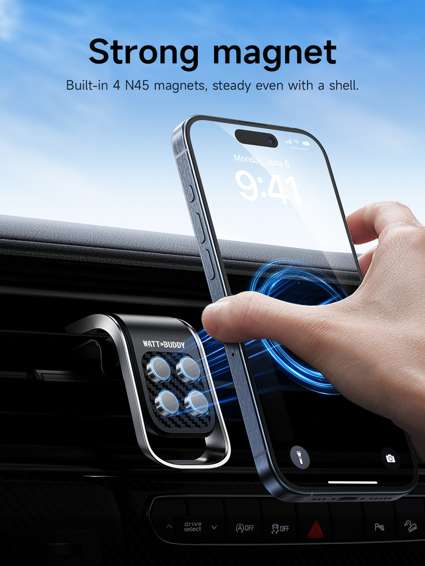 Watt Buddy Magnetic Car Phone Holder for Air Vent - Wireless Charging, Compact & Strong Magnet for iPhone 16 Pro Max, iPhone 15, Samsung & More