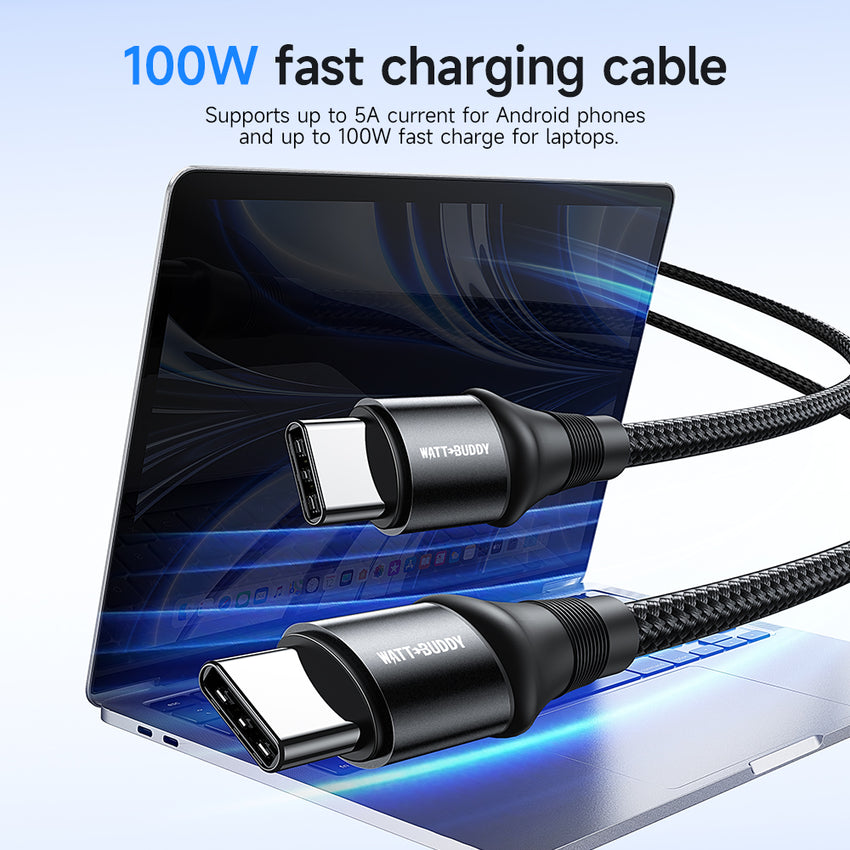 Watt Buddy USB-C to USB-C Cable 2M - 100W Fast Charging, High-Speed Data Transfer