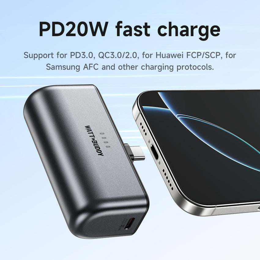 Watt Buddy 5000mAh Mini Power Bank - Compact, Fast Charging, Slim Design
