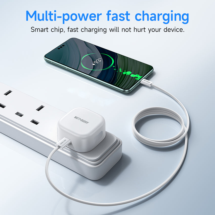 WATT BUDDY 35W USB-C Charger UK Plug with 2M Type-C Cable – Fast Charger, USB C Adapter, Power Delivery (PD), Quick Charging for iPhone, Samsung, iPad, Android, Phone, and Laptop