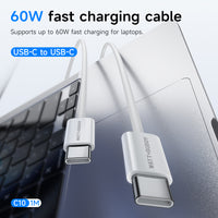 Watt Buddy 60W USB-C to USB-C Charging Cable (1m) – High-Speed Data Transfer, Fast Charging for iPhone, Samsung, MacBook & More – Durable Nylon Braided, 3A, 100W PD Supported