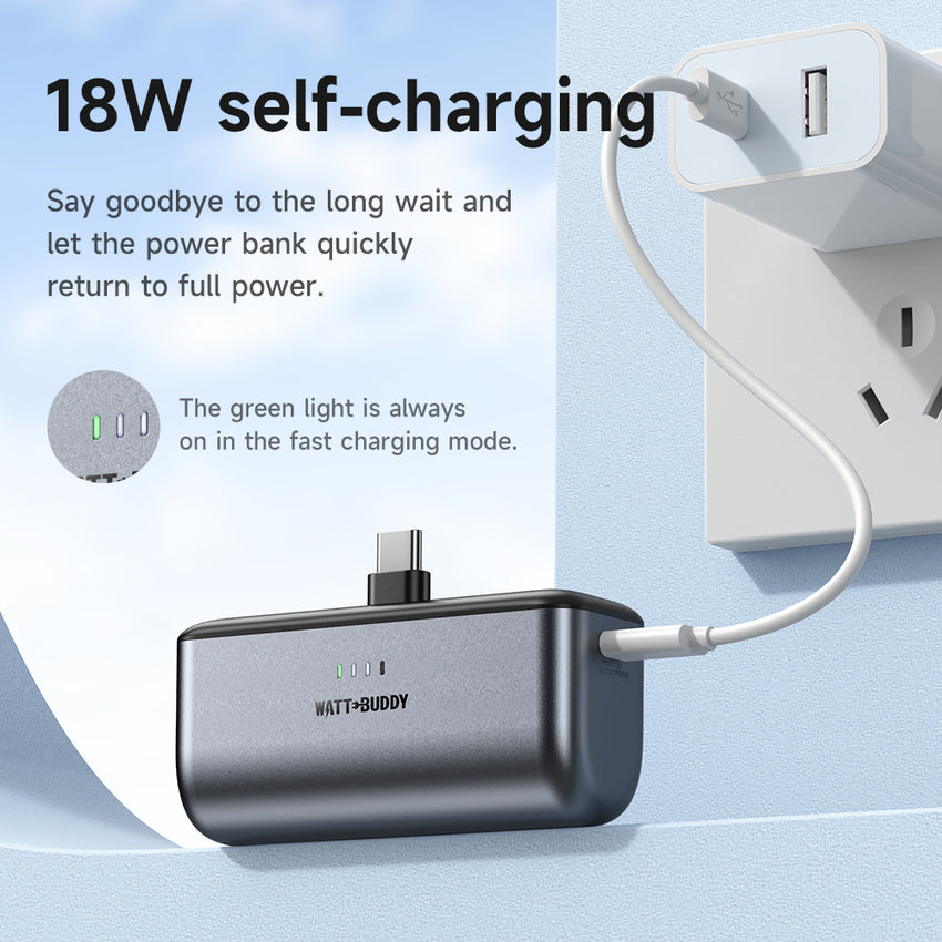 Watt Buddy 5000mAh Mini Power Bank - Compact, Fast Charging, Slim Design