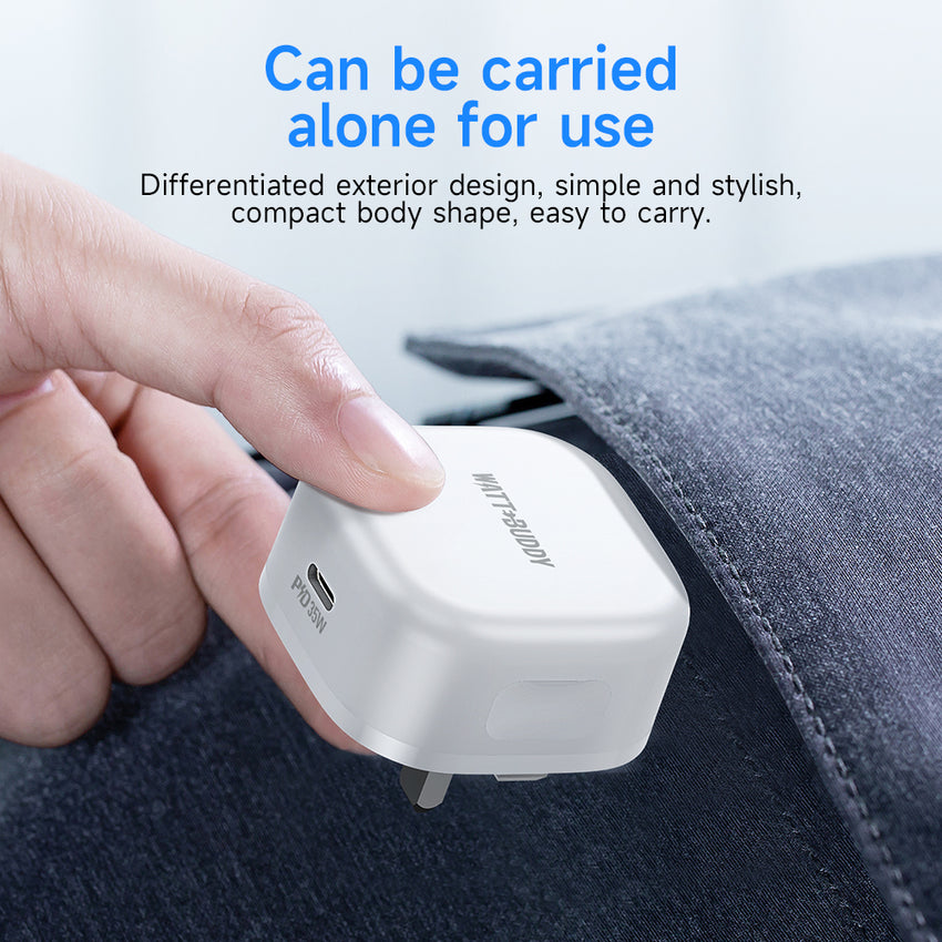WATT BUDDY 35W USB-C Charger UK Plug with 2M Type-C Cable – Fast Charger, USB C Adapter, Power Delivery (PD), Quick Charging for iPhone, Samsung, iPad, Android, Phone, and Laptop
