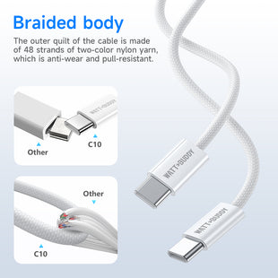 Watt Buddy 60W USB-C to USB-C Charging Cable (1m) – High-Speed Data Transfer, Fast Charging for iPhone, Samsung, MacBook & More – Durable Nylon Braided, 3A, 100W PD Supported