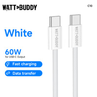 Watt Buddy 60W USB-C to USB-C Charging Cable (1m) – High-Speed Data Transfer, Fast Charging for iPhone, Samsung, MacBook & More – Durable Nylon Braided, 3A, 100W PD Supported