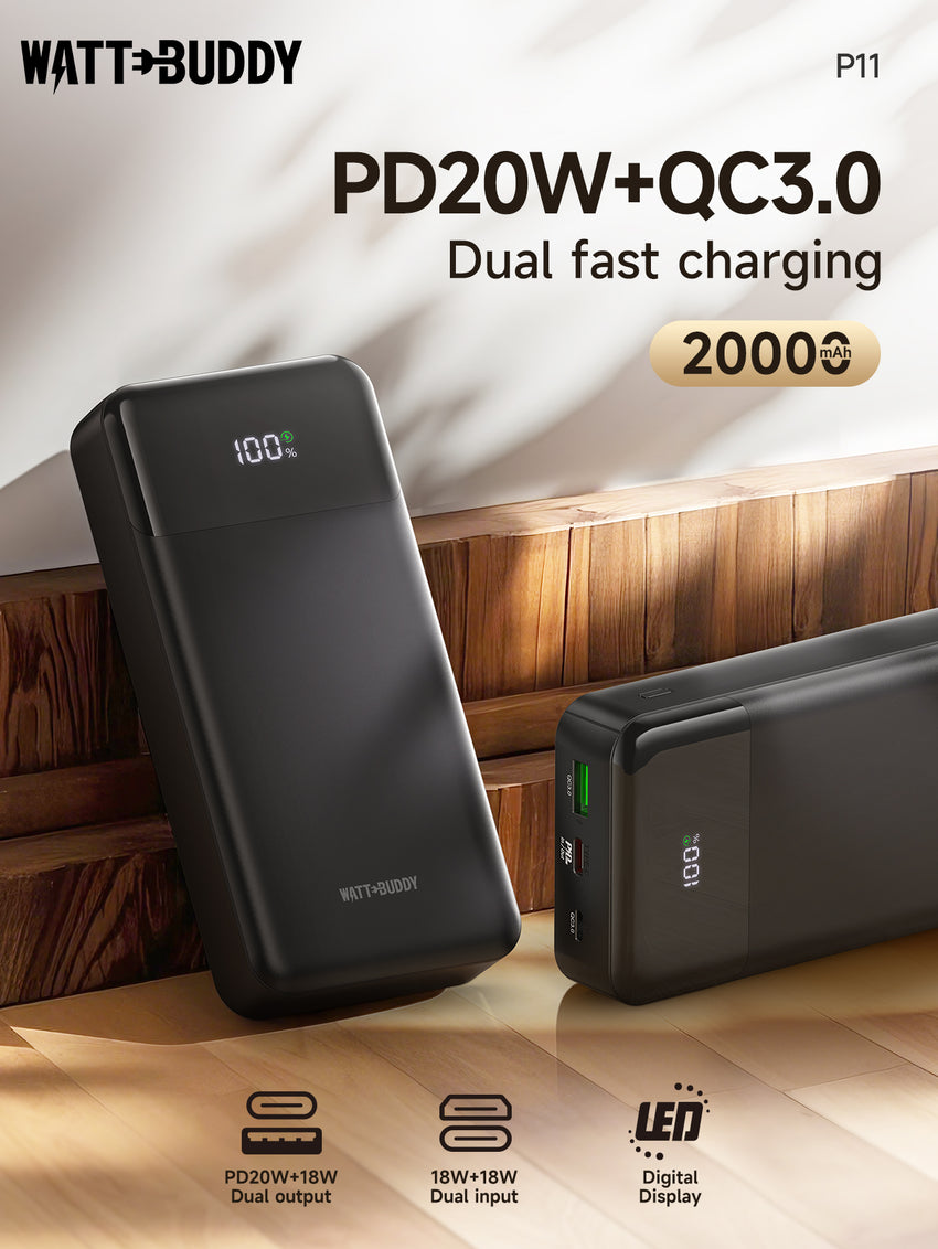 Watt Buddy 20000mAh Power Bank - Fast Charging, High-Capacity, Dual USB Ports